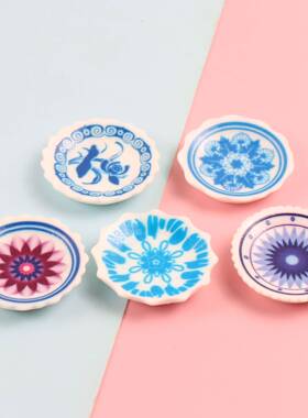 青花瓷器盘子树脂仿真陶瓷创意小碟子餐具菜碟吊坠微景观装饰摆件