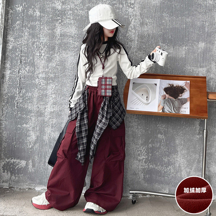 女童工装裤加绒加厚秋冬装2025新款儿童阔腿裤中大童女孩直筒裤子,淘宝优惠券,粉丝福利购,淘宝优惠卷