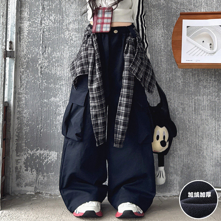 女童工装裤加绒加厚秋冬装2025新款儿童阔腿裤中大童女孩直筒裤子,淘宝优惠券,粉丝福利购,淘宝优惠卷