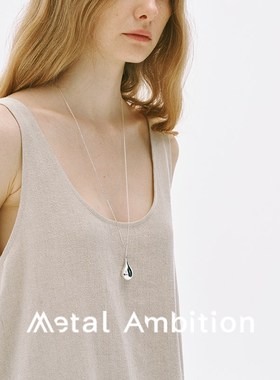 纯素银水滴长款项链女高级感轻奢小众设计毛衣链2024新款吊坠复古