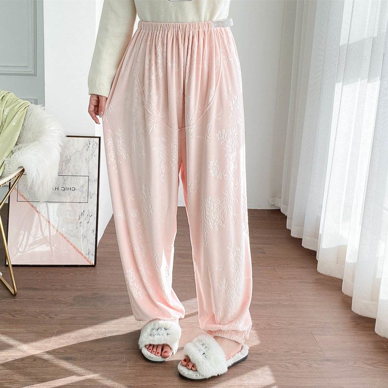 提花海岛绒高腰托腹睡裤女冬季加厚大码胖MM宽松孕妇保暖家居长裤,淘宝优惠券,粉丝福利购,淘宝优惠卷