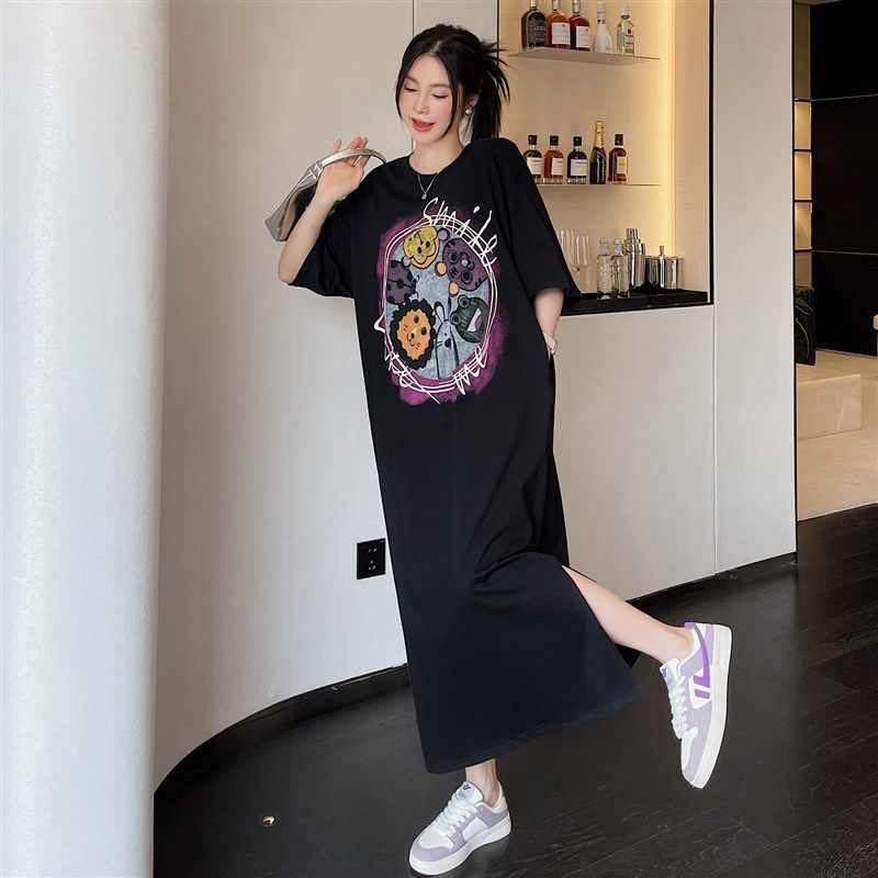 哺乳期夏装时尚辣妈款外出喂奶衣大码女宽松显瘦黑色连衣裙中长款,淘宝优惠券,粉丝福利购,淘宝优惠卷