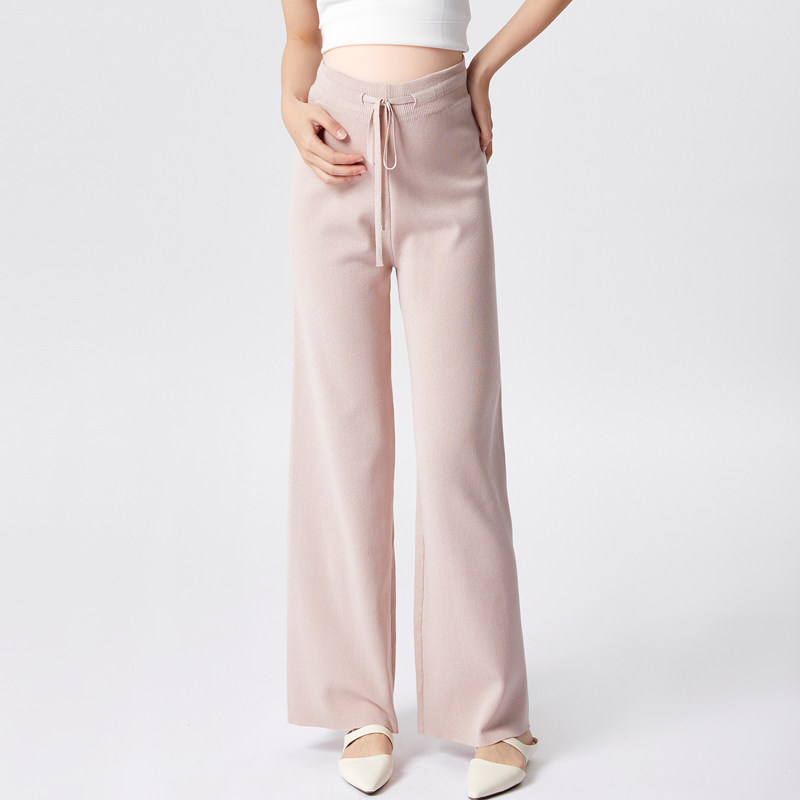 孕妇阔腿裤春秋外穿垂感冰丝针织裤休闲长裤夏装粉色孕期宽松裤子,淘宝优惠券,粉丝福利购,淘宝优惠卷