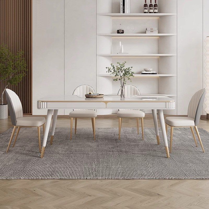 轻奢亮光岩板餐桌椅组合小户型现代简约家用带抽屉储物长方形饭桌,淘宝优惠券,粉丝福利购,淘宝优惠卷