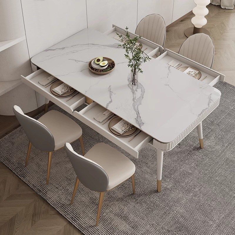轻奢亮光岩板餐桌椅组合小户型现代简约家用带抽屉储物长方形饭桌,淘宝优惠券,粉丝福利购,淘宝优惠卷
