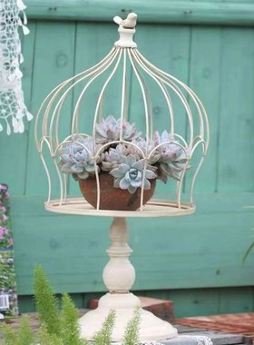 欧式田园复古铁艺鸟笼花架落地摆件户外庭院子花园阳台装饰爬藤架