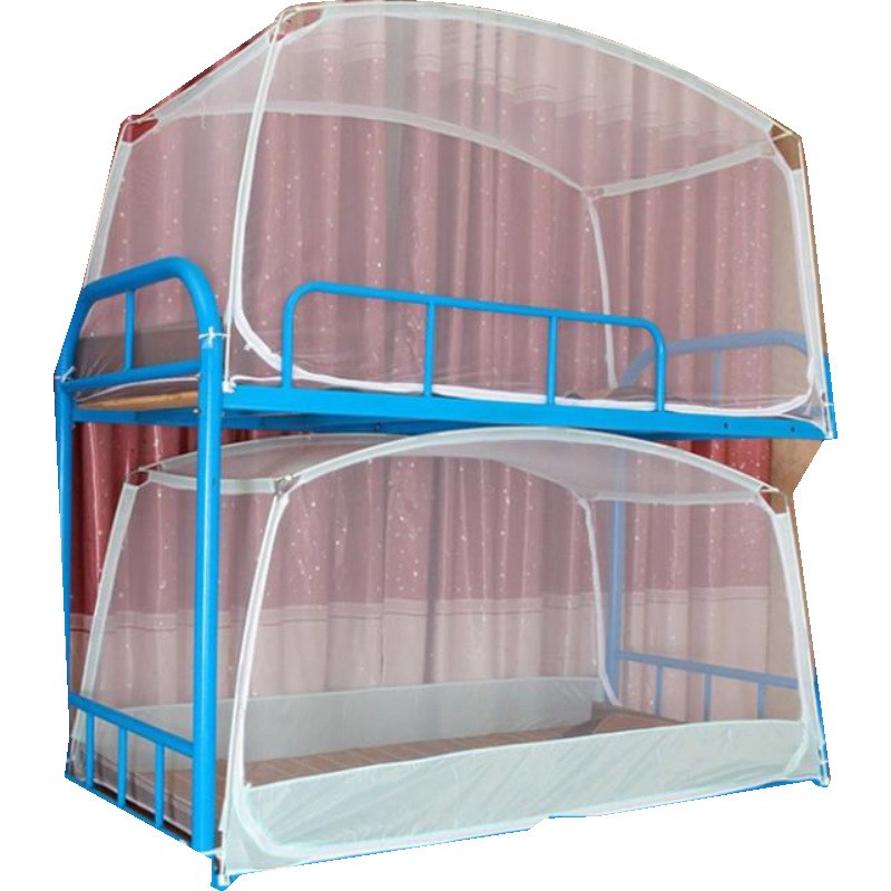 学生宿舍蚊帐蒙古包全底双层床上铺下铺拉链方顶加密铁架床单人床 - 图1