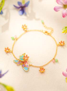 SELENICHAST彩色珐琅蝴蝶手链轻奢小众设计精致女友生日礼物手饰