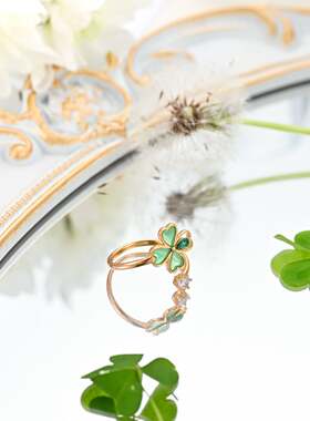 SELENICHAST幸运四叶草戒指轻奢小众精致感指环女友情侣礼物手饰