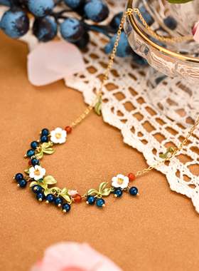SELENICHAST原创设计蓝莓花朵项链轻奢小众女友首配饰品生日礼物
