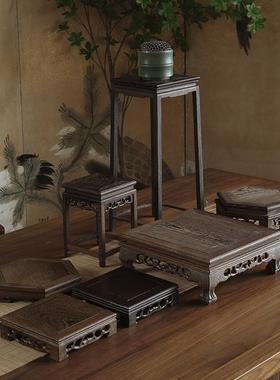 大相莲花 新中式花瓶底座 实木底托 花架 家居摆件工艺品展示架