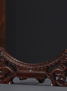 陶瓷装饰盘高档龙头支架底座摆盘看盘坐盘支架挂盘子座托木质底座