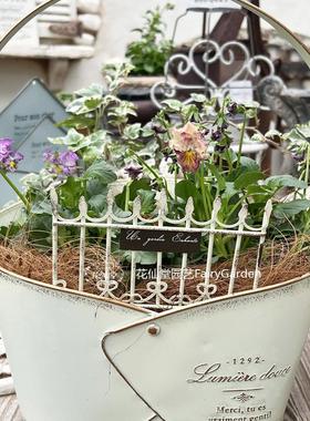 复古做旧铁艺小栅栏装饰花插围栏锈色杂货花盆装饰花园阳台杂货