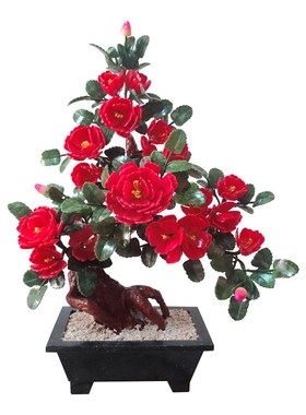 玉石雕刻牡丹花工艺品客厅装饰品酒柜玄关装饰玉雕新中式盆景摆件