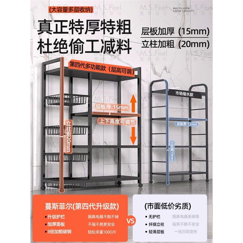 厨房置物架落地多层蔬菜收纳架家用多功能杂物架靠墙零食储物架子,淘宝优惠券,粉丝福利购,淘宝优惠卷