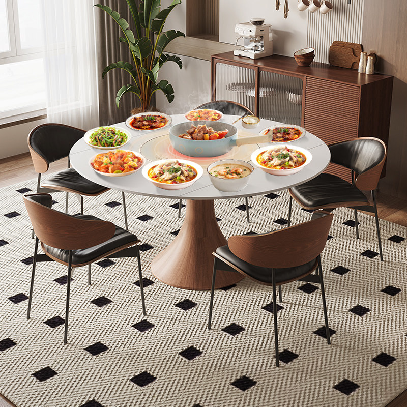 红晟岩板餐桌多功能家用小户型可变圆桌旋转可伸缩圆餐桌椅组合,淘宝优惠券,粉丝福利购,淘宝优惠卷