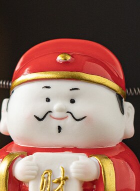 创意陶瓷可爱小财神摆件招财办公室桌面解压装饰品车载中控台摆设
