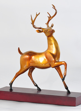 铜摆件《一路福星》 铜工艺品 家居饰品 麋鹿客厅桌面摆放