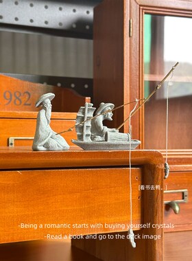 姜太公钓鱼 愿者上钩智者老者钓鱼鱼缸盆景微观装饰摆件礼物