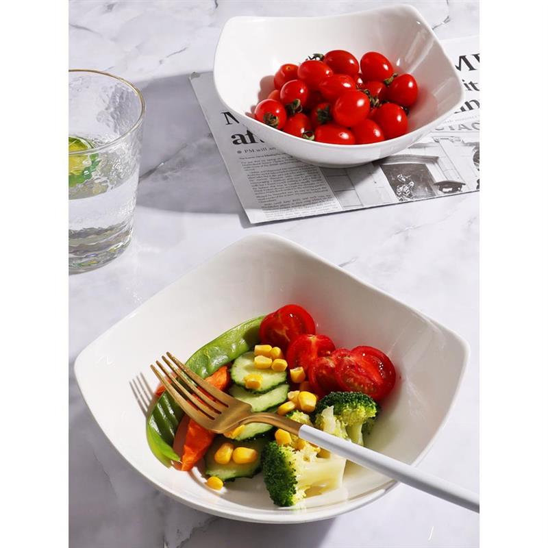 四角盘子菜盘家用简约陶瓷翘脚碗凉菜汤碗沙拉碗盘 - 图0