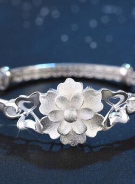 999纯银手镯女幸运花时尚镯子韩版潮学生百搭手环送女友生日礼物