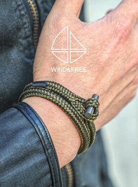 编织手链男潮牌小众设计军绿船绳手环双圈手工手绳情侣刻字手饰品