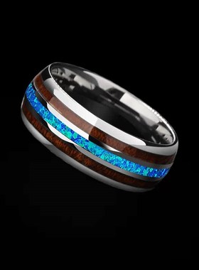 轻奢高档男士戒指时尚墨绿色澳宝指环个性食指单身戒子男友礼物