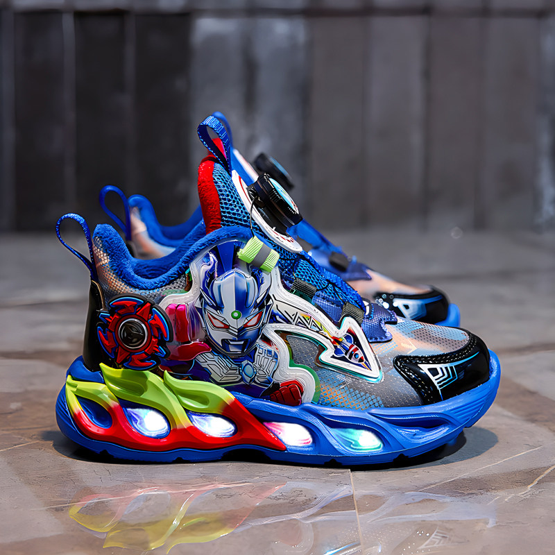 赛罗奥特曼男童鞋子2026秋冬款儿童超软运动鞋皮面加绒发光亮灯鞋,淘宝优惠券,粉丝福利购,淘宝优惠卷