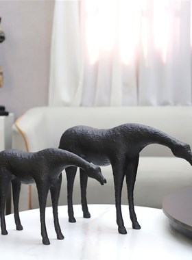 新中式金属饮水马艺术摆件客厅玄关卧室电视柜样板间家居软装饰品
