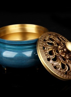 手工彩绘铜香炉摆件仿宣德炉工艺礼品摆件可做铜聚宝盆或铜烟灰缸