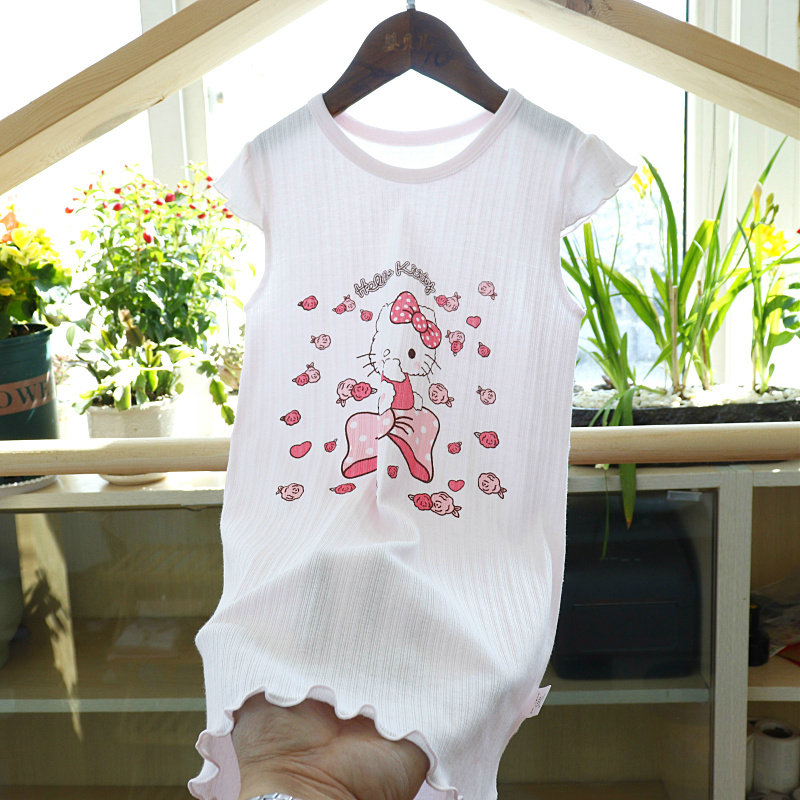 飞袖无骨女童睡裙 宝宝薄款纯棉儿童家居服无袖连衣裙睡衣卡通夏,淘宝优惠券,粉丝福利购,淘宝优惠卷