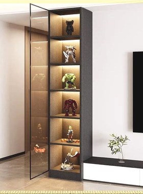 定制实木电视柜侧边柜酒柜立柜玻璃门客厅储物展示书柜窄柜手办柜