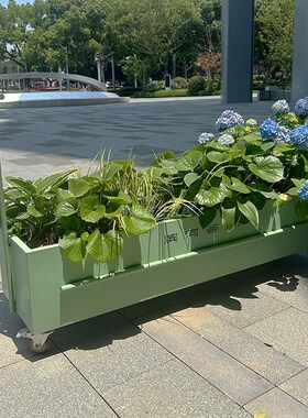 户外铁艺花箱组合可移动小推车外摆种植箱商业街不锈钢花坛植物架