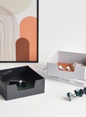 莫兰迪色皮革方形托盘客厅玄关北欧化妆品小物件桌面收纳盘储物盘