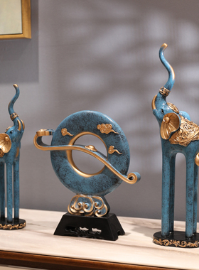 雕花大象玄关柜桌面大象家居新中式客厅摆件乔迁礼物吉祥物装饰品