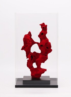 现代新中式树脂珊瑚石摆件亚克力罩酒店玄关客厅样板间高档装饰品