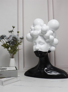 简约现代样板房玄关女神头上泡泡人物雕塑摆件酒柜女孩家居装饰品