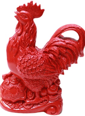 天然原矿石料红朱砂十二生肖鸡公鸡元宝招财鸡家居客厅摆件装饰品