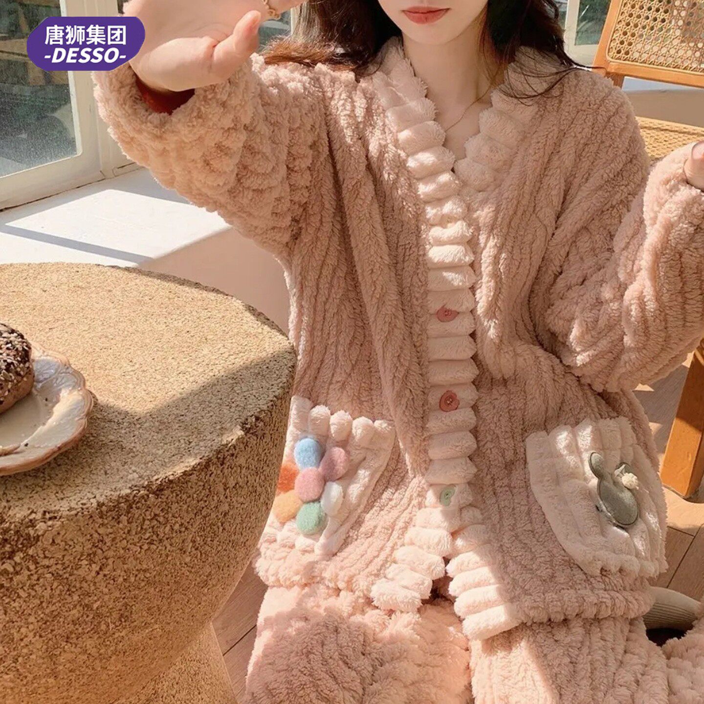 带运费险！唐狮！珊瑚绒彩虹睡袍