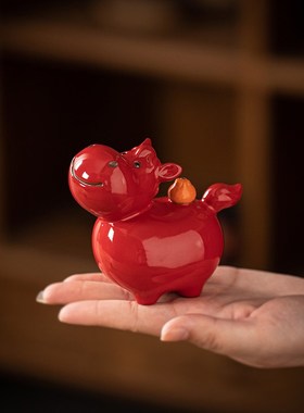 陶瓷马一对小号唐马招财红色生肖马年吉祥物客厅玄关桌面摆设