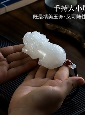 天然玉石貔貅摆件手把件吊坠文把盘古玩皮丘客厅装饰店铺开业礼品