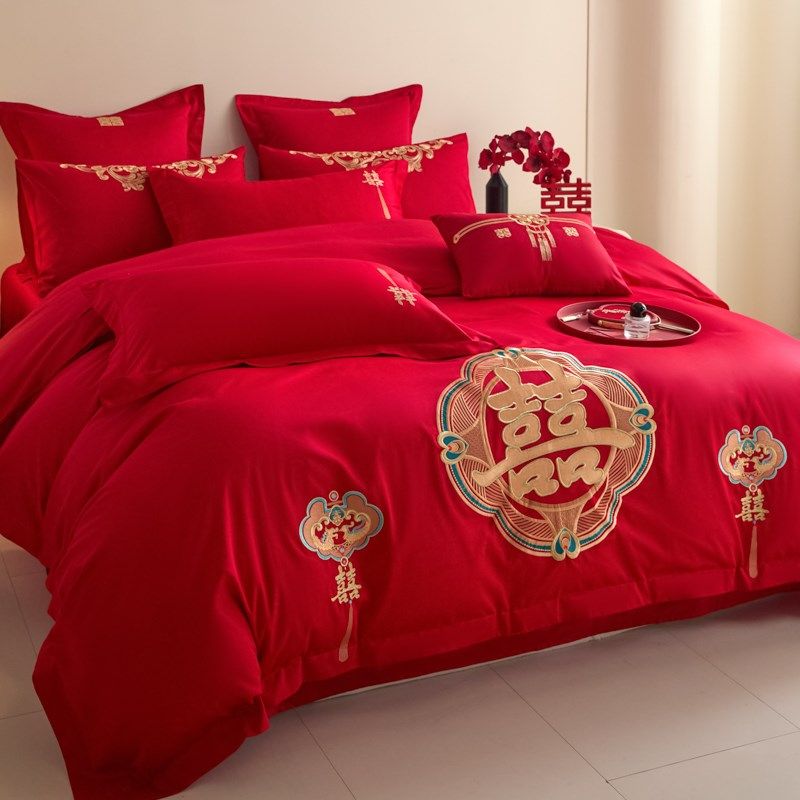 中式喜庆结婚四件套大红色婚礼陪嫁被套N婚庆床上用品婚房备婚,淘宝优惠券,粉丝福利购,淘宝优惠卷