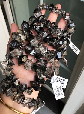 天然新款赫尔基蒙黑流沙闪灵钻黑幽S灵水晶骨干手链