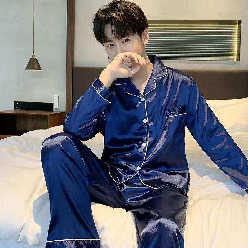 睡衣男士春秋季冰丝薄款长袖加肥加大码宽松夏天仿丝绸家居服套装,淘宝优惠券,粉丝福利购,淘宝优惠卷