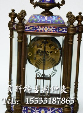 景泰蓝 座钟 古典机械 纯铜老式发条 上弦座钟P 欧式家居 样板间