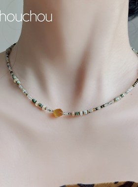 chouchou项链女敦煌系天然石串珠饰品国风彩色多巴胺叠戴锁骨链夏