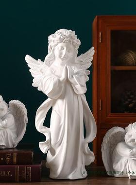 欧式复古天使摆件美式树脂石膏雕像雕塑小天使女孩桌面装饰品道具