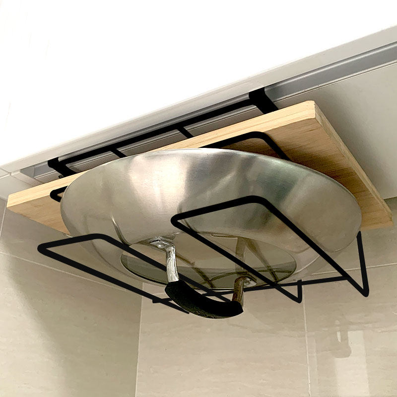 创意免打孔橱柜下砧板收纳架菜板置物架吊柜下悬挂放小锅盖架黑色,淘宝优惠券,粉丝福利购,淘宝优惠卷
