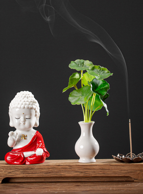 创意陶瓷小如来佛像摆件花器茶宠香插新中式禅意家居客厅桌面装饰