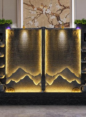 流水墙假山流水i喷泉水幕墙屏风摆件造景观循环水公司庭院水景鱼